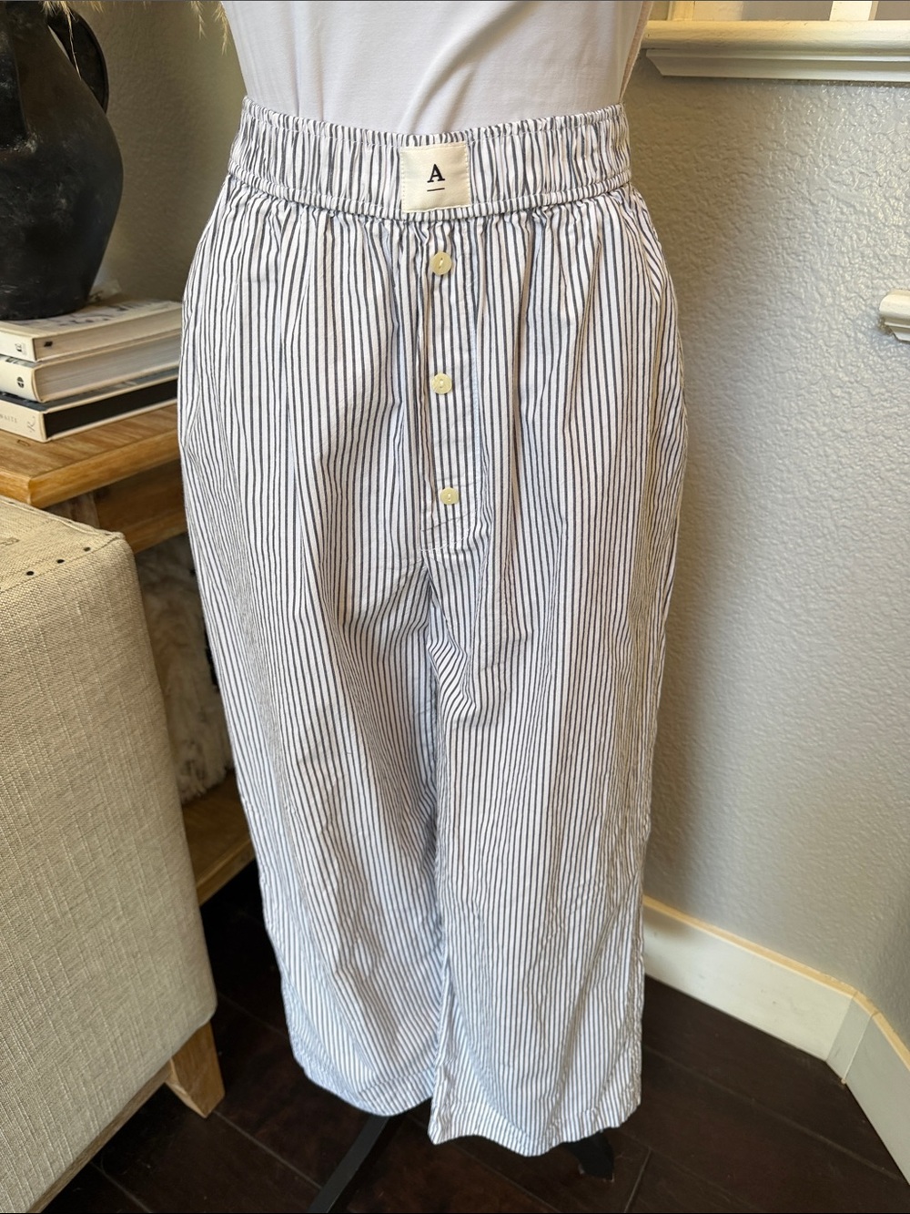 Anthropologie Wide Leg Striped High Waisted Boxer Lounge Pants Size Small - Picture 3 of 8